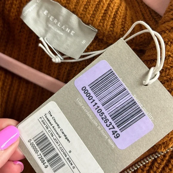 Everlane The Chunky Knit Zip Cardigan Zip Sweater Size Small NWT Toasted Almond - Picture 5 of 5